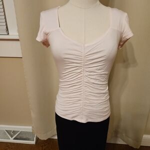 Guess Light Pink Ruched Short Sleeve Top